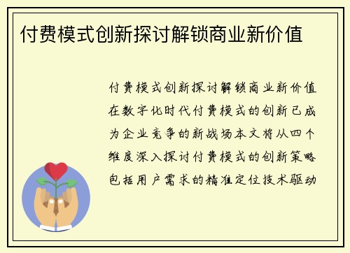 付费模式创新探讨解锁商业新价值